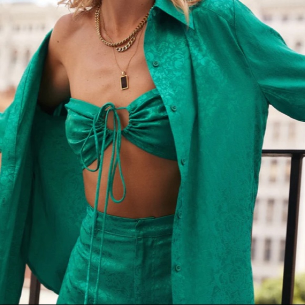 12th Tribe St. Barths Emerald Jacquard Crop Top